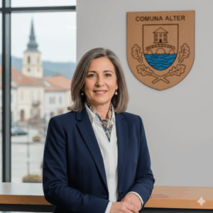 Portret oficial stilizat al primarului comunei Demo.