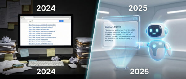 Grafic comparativ simplificat Google 2025 vs 2024 aratand evolutia inteligentei artificiale si cota de piata